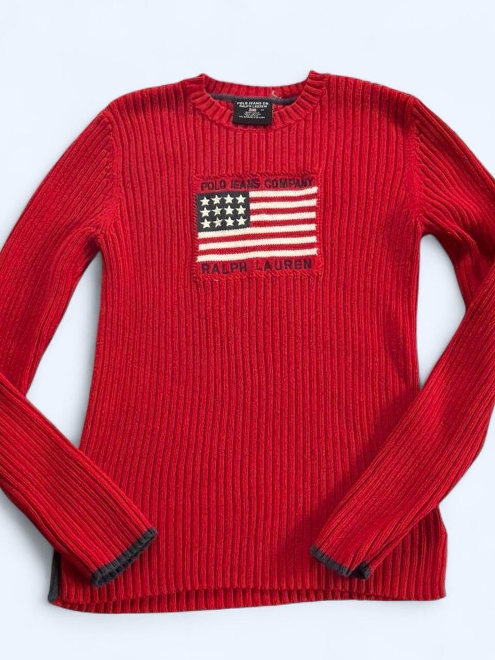 Vintage Ralph Lauren Polo Jeans Co. Red Ribbed Flag Sweater